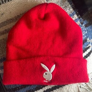 Red playboy logo beanie